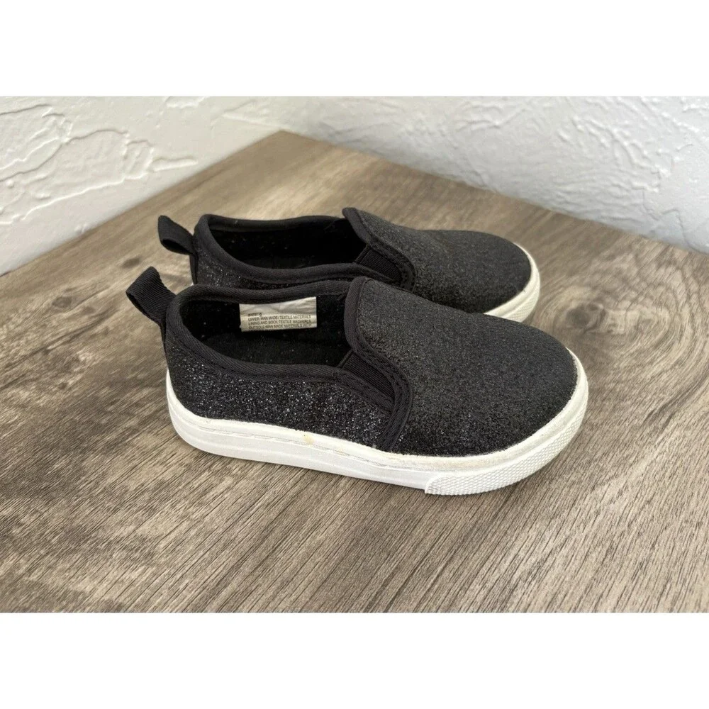 Cat & Jack Toddler Girl Black Glittery Shoes Size 6